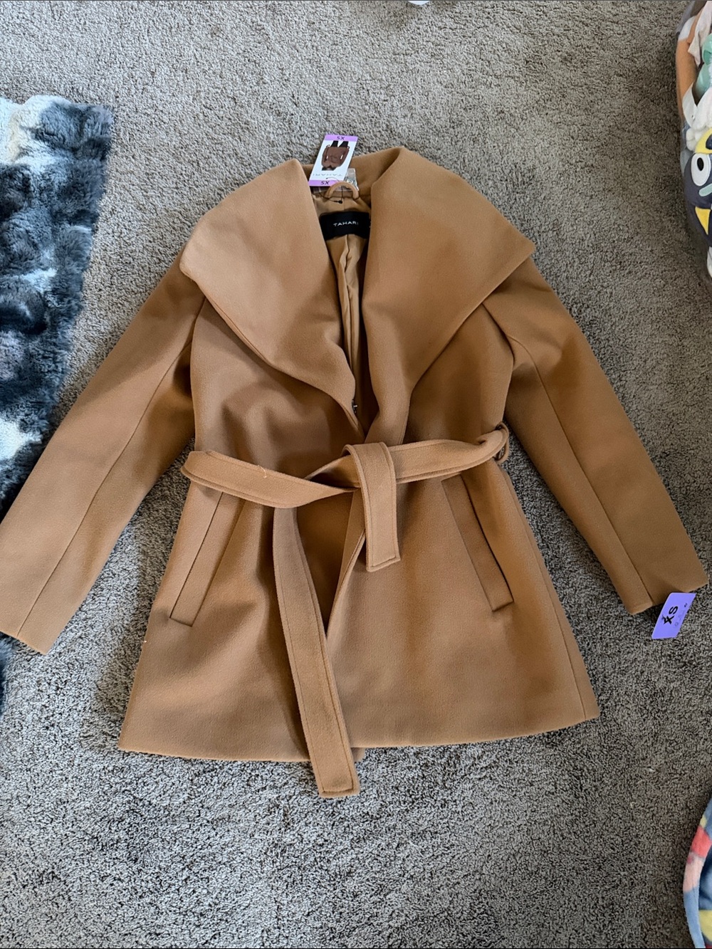 Tahari Tan Wrap Belted Trench Coat